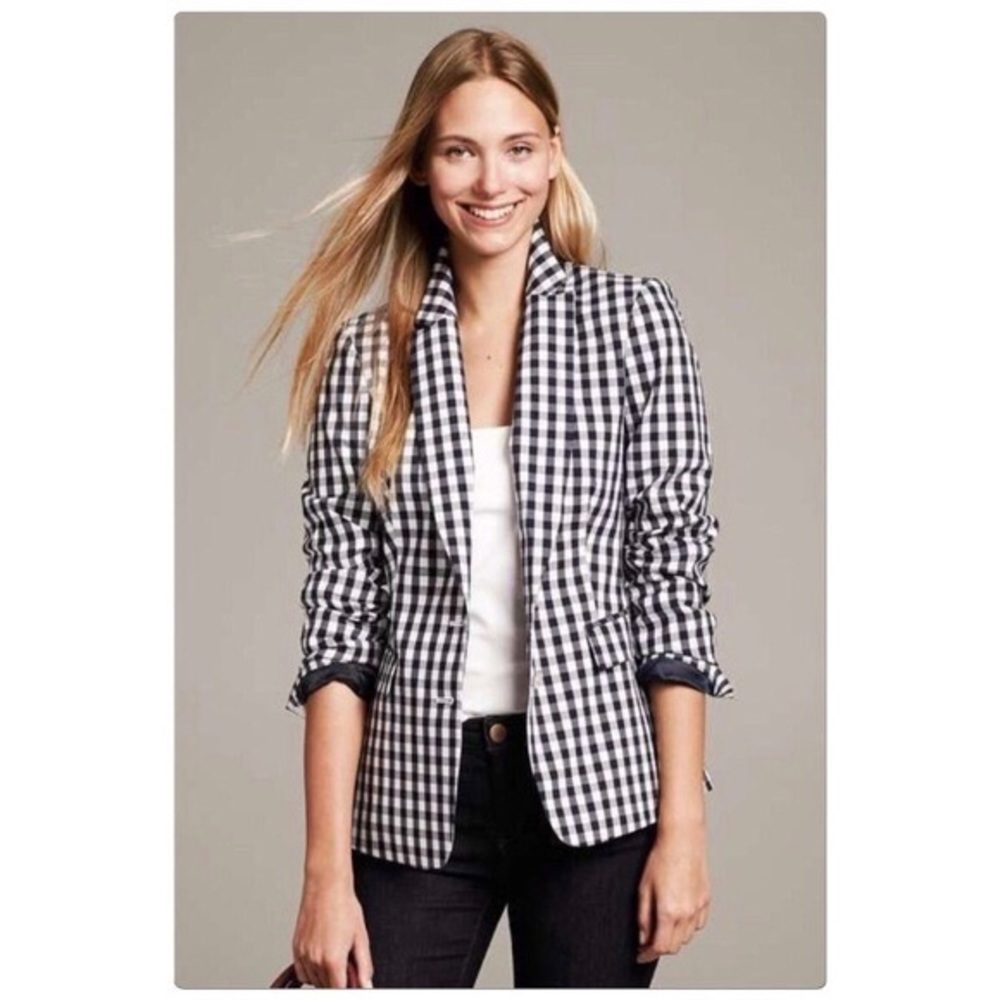 HP 🔑 Banana Republic Gingham Blazer Navy & White